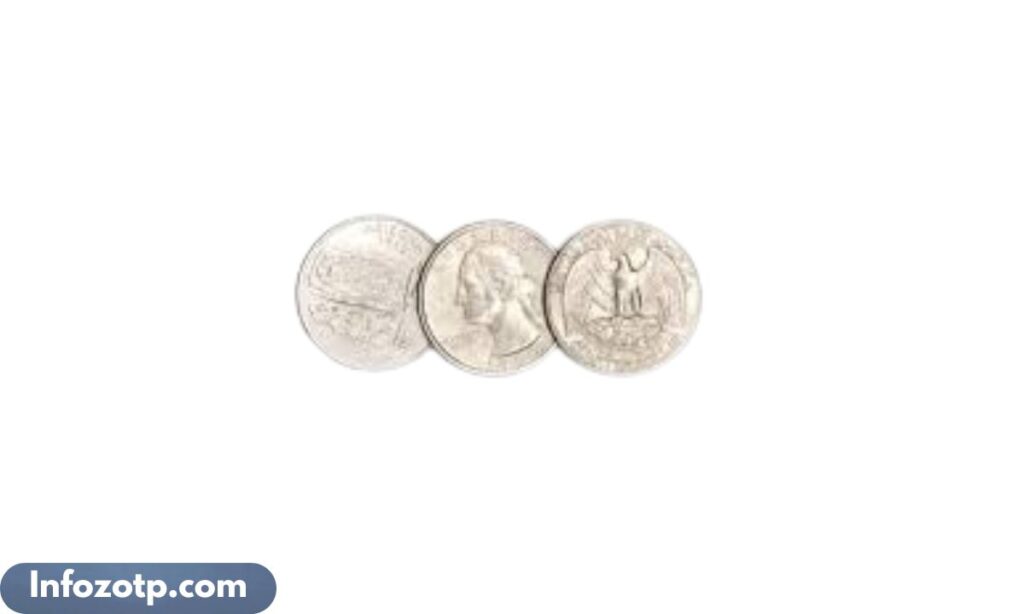 Three US Quarters Stacked Together