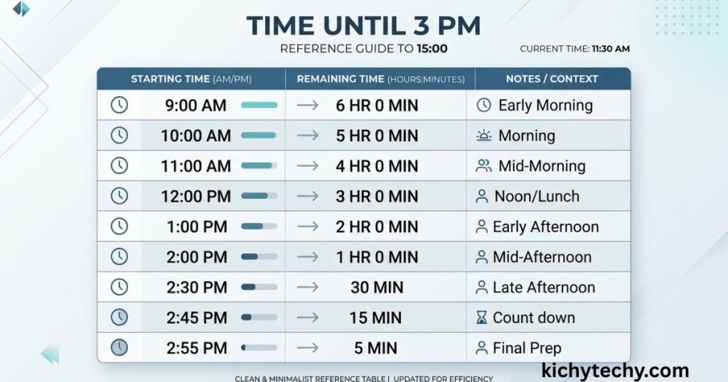 Time Until 3 PM: Quick Reference Table